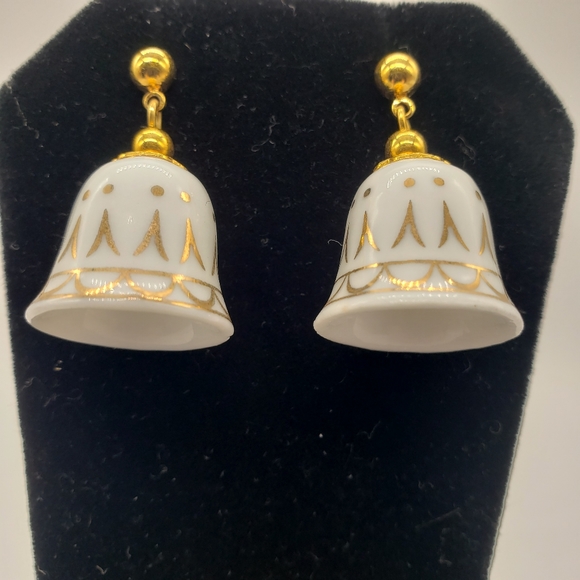 Christmas Bell earrings, White & Gold, breakable - Picture 9 of 9